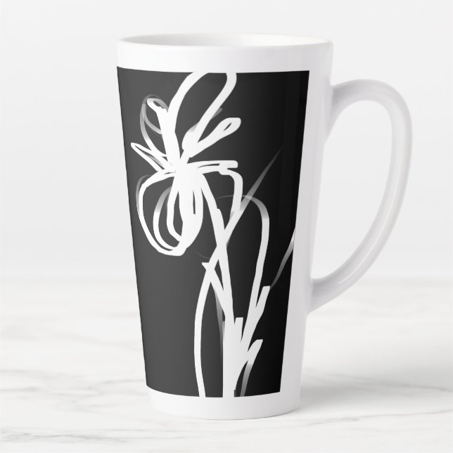 Orchid Noir: Abstract Black & White Latte Mug (Right)