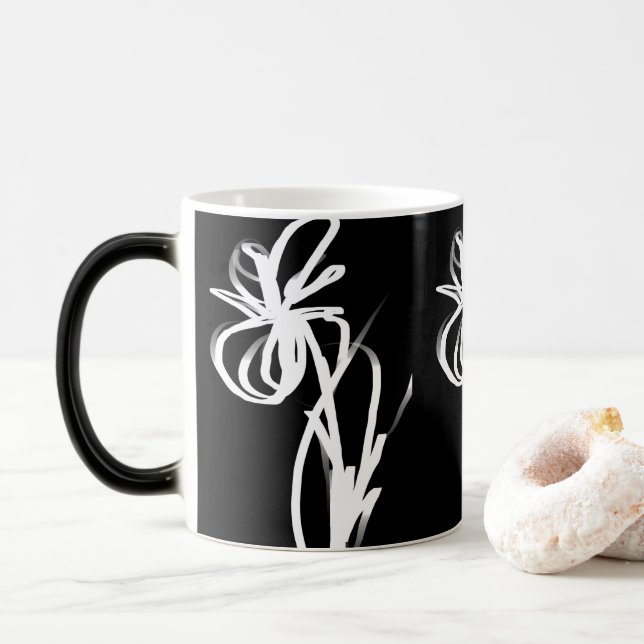 Orchid Noir: Abstract Black & White Magic Mug (With Donut)