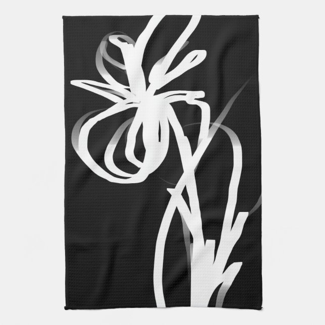 Orchid Noir: Abstract Black & White Tea Towel (Vertical)