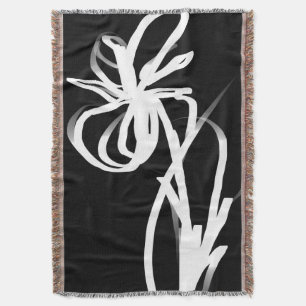 Orchid Noir: Abstract Black & White Throw Blanket