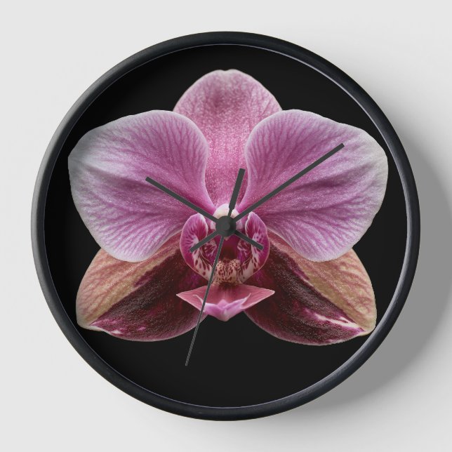 Orchid on Black Background Clock (Front)