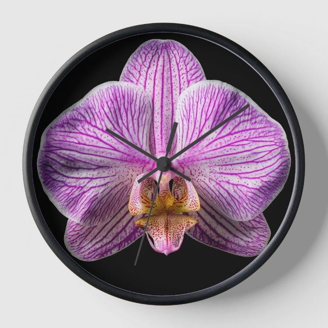 Orchid on Black Background Clock (Front)
