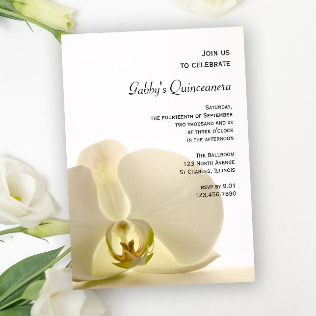 Orchid on White Quinceañera Party Invitation (Creator Uploaded)