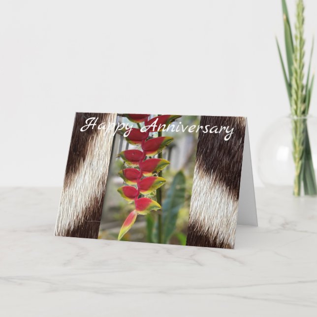 ORCHID ON ZEBRA FLORAL ANNIVERSARY GREETING CARD (Front)