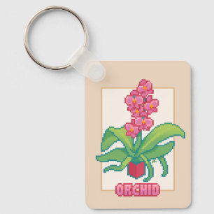 Orchid, orchid, pixel art, Pixel Art Key Ring