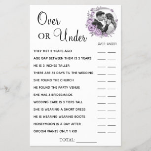 Orchid Over or Under Bridal shower game card