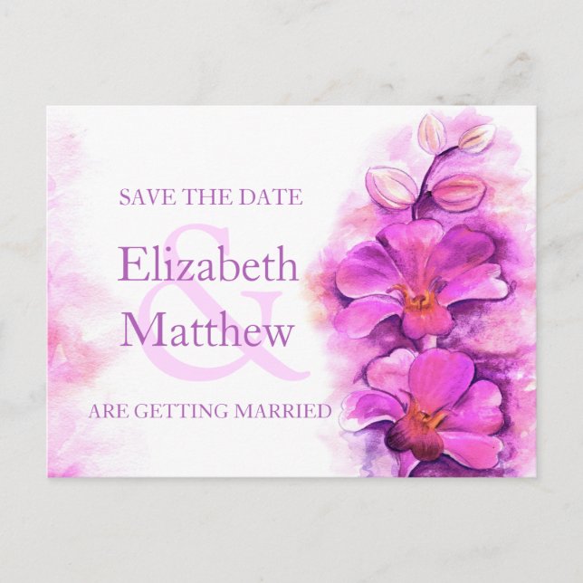 Orchid painted flower save the date card (Front)