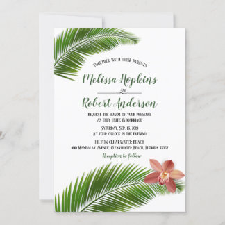 Orchid & Palm Leaf Tropical Floral Wedding Inivtes Invitation