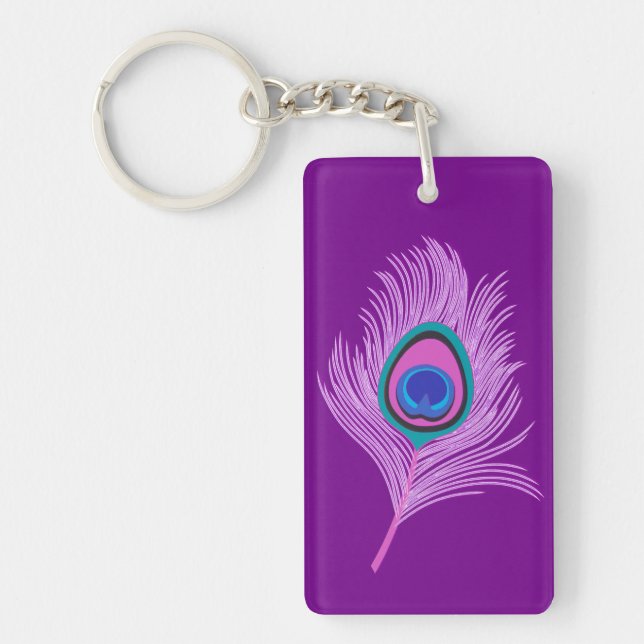 Orchid Peacock Feathers on Amethyst Purple Key Ring (Front)