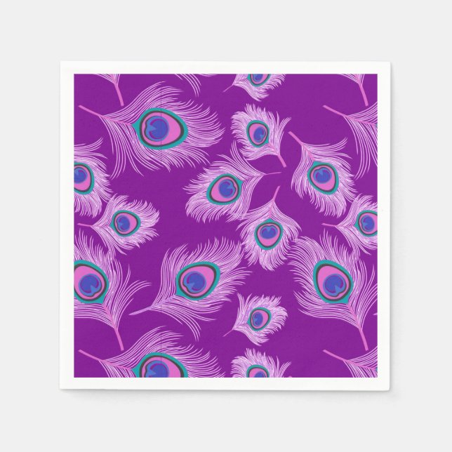 Orchid Peacock Feathers on Amethyst Purple Napkin (Front)