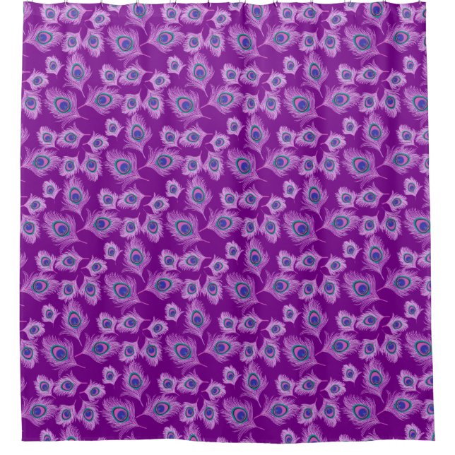 Orchid Peacock Feathers on Amethyst Purple  Shower Curtain (Front)