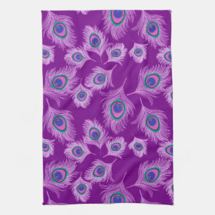 Orchid Peacock Feathers on Amethyst Purple  Tea Towel