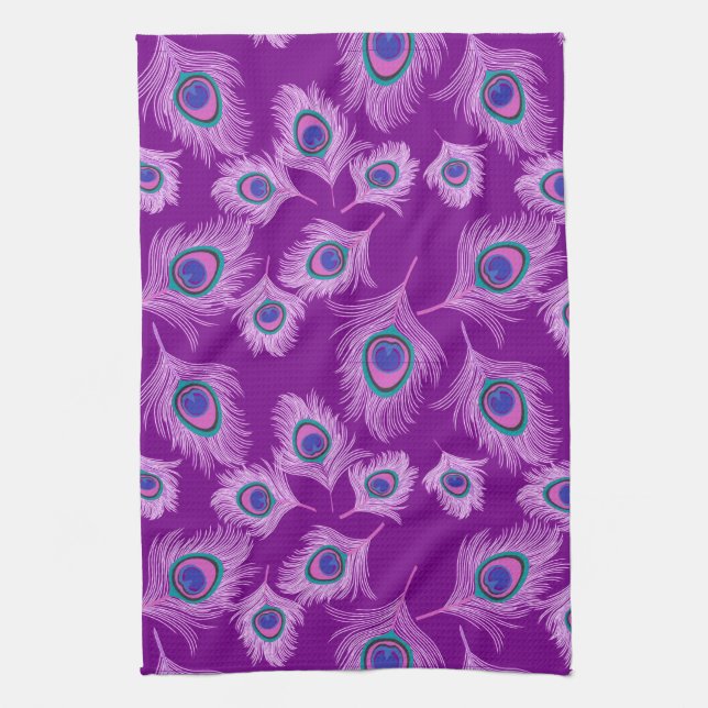 Orchid Peacock Feathers on Amethyst Purple  Tea Towel (Vertical)