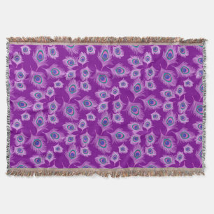 Orchid Peacock Feathers on Amethyst Purple Throw Blanket