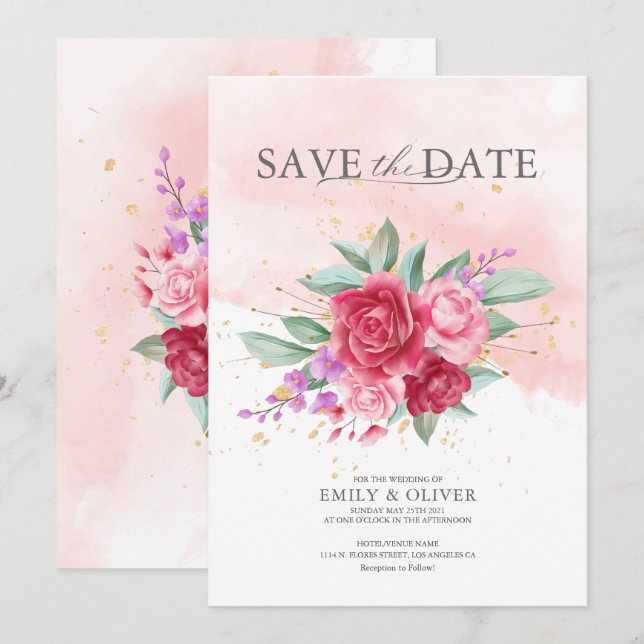 Orchid & Peonies wedding bouquet Invitation (Front/Back)