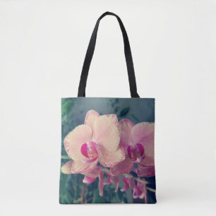 Orchid phalaenopsis ppolka dot pink flowers floral tote bag
