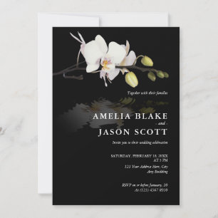 Orchid Photo on Black Wedding Invitation