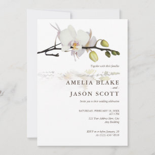 Orchid Photo on White Wedding Invitation