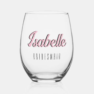 Orchid Pink 3D Funny Name Bridesmaid Stemless Wine Glass