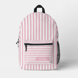 Orchid Pink and White Vintage Striped Name Printed Backpack