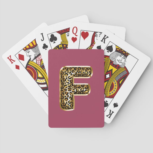 Orchid Pink Leopard Print Letter F Playing Cards (Back)