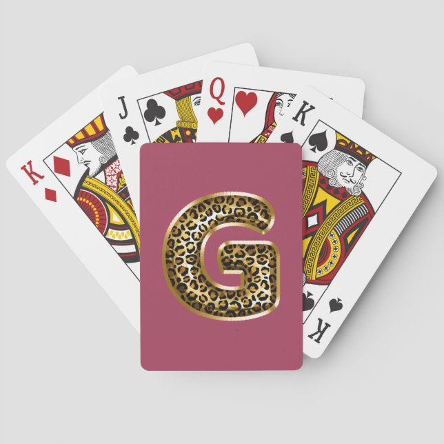 Orchid Pink Leopard Print Letter G Playing Cards (Back)