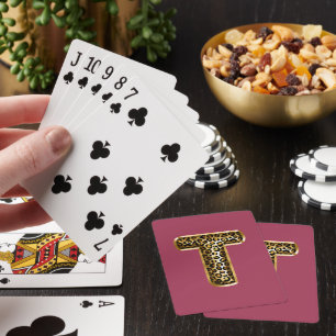 Orchid Pink Leopard Print Letter T Playing Cards