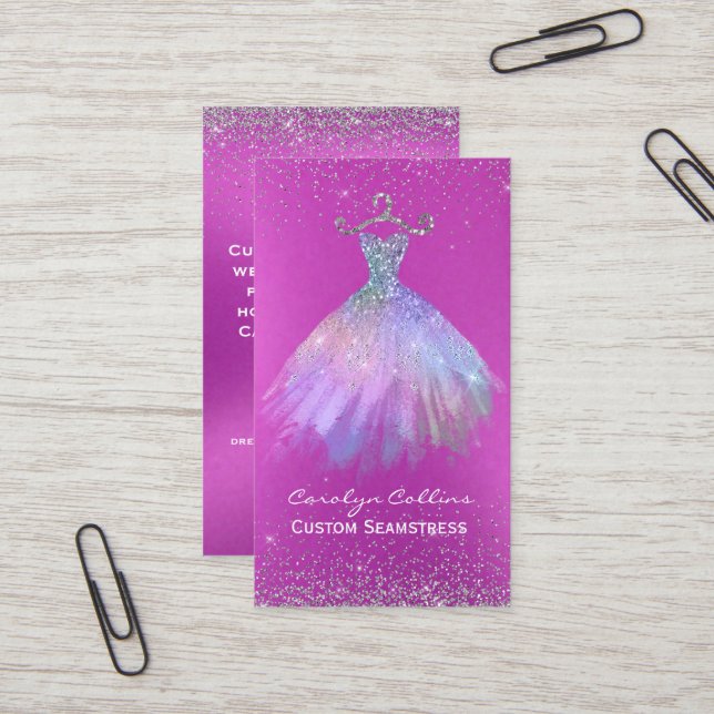 Orchid Pink Opulent Seamstress Business Card (Front/Back In Situ)