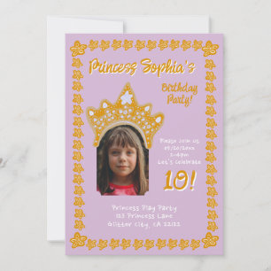 Orchid Pink Princess Crown Floral Photo Birthday Invitation