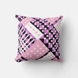 Orchid pink purple chequered dots cushion