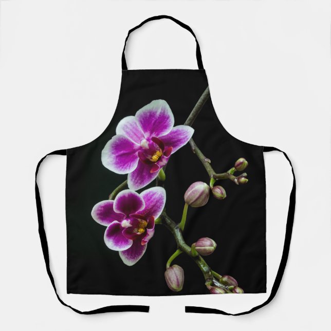 Orchid pink white colour on black pale gentle  apron (Front)