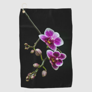 Orchid pink white colour on black pale gentle  golf towel