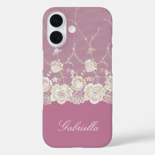 Orchid Pink White Lace Floral iPhone 16 Case
