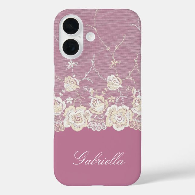 Orchid Pink White Lace Floral Case-Mate iPhone Case (Back)