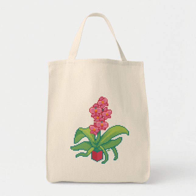 Orchid Pixelart, Pixel Art Tote Bag (Front)