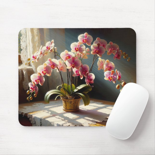 Orchid Plant On Lace Doily Mouse Mat (With Mouse)
