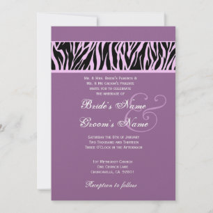 Orchid Purple and Black Zebra Wedding Metallic Invitation