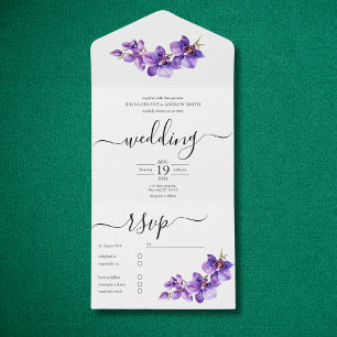 Orchid purple and white Script wedding All In One Invitation