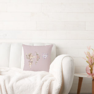 Orchid Purple Cupid Arrow of Love Heart Floral Cushion
