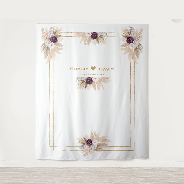 Orchid Purple Floral Pampas Grass Photo Wedding Tapestry (Front)