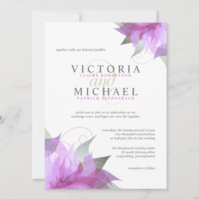 Orchid Purple Floral Wedding Invitations (Front)