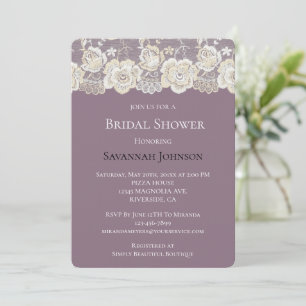 Orchid Purple White Lace Floral Bridal Shower Invitation