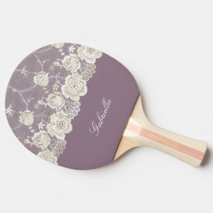 Orchid Purple White Lace Floral Ping Pong Paddle