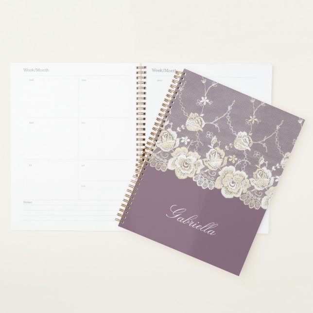 Orchid Purple White Lace Floral Planner (Display)
