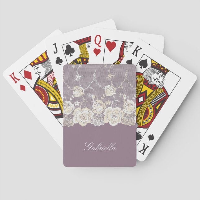 Orchid Purple White Lace Floral Playing Cards (Back)