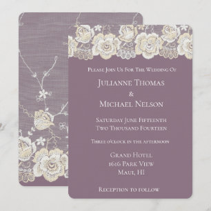 Orchid Purple White Lace Floral Romantic Wedding Invitation