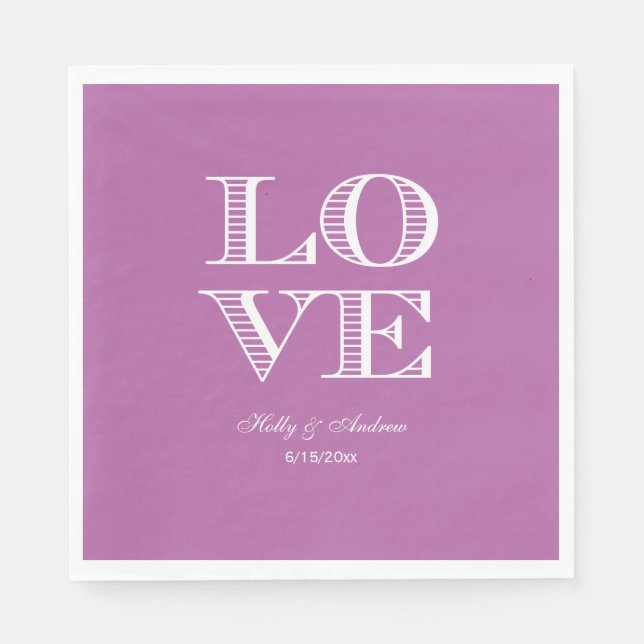 Orchid Purple, White LOVE Napkins (Front)