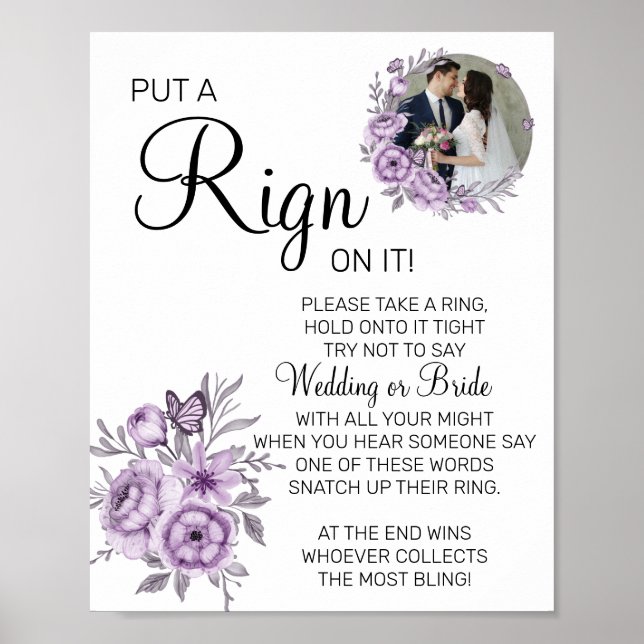 Orchid Put a Ring bridal shower game sign (Front)