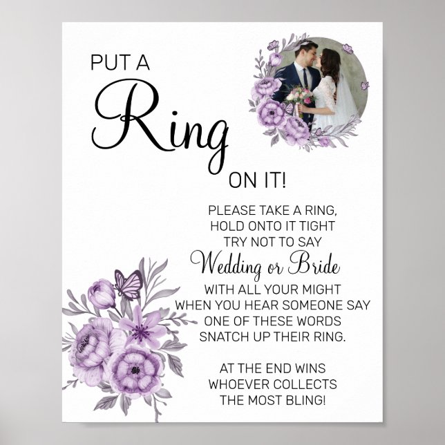 Orchid Put a Ring bridal shower game sign (Front)
