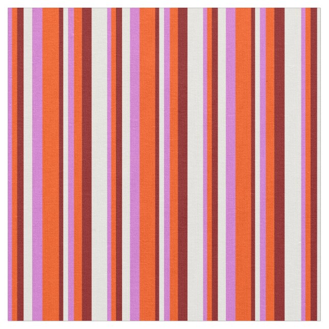 Orchid, Red, Maroon & Mint Cream Coloured Stripes Fabric (Close Up)